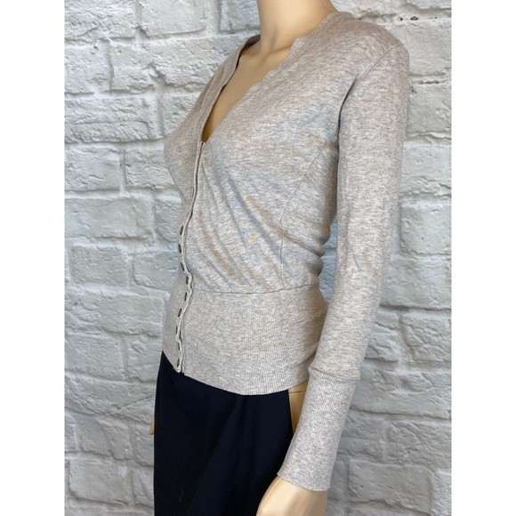 COL STORY Sweater Beige Brown Front Snaps SMALL Acrylic Cotton Fitted Stretchy - Picture 5 of 9